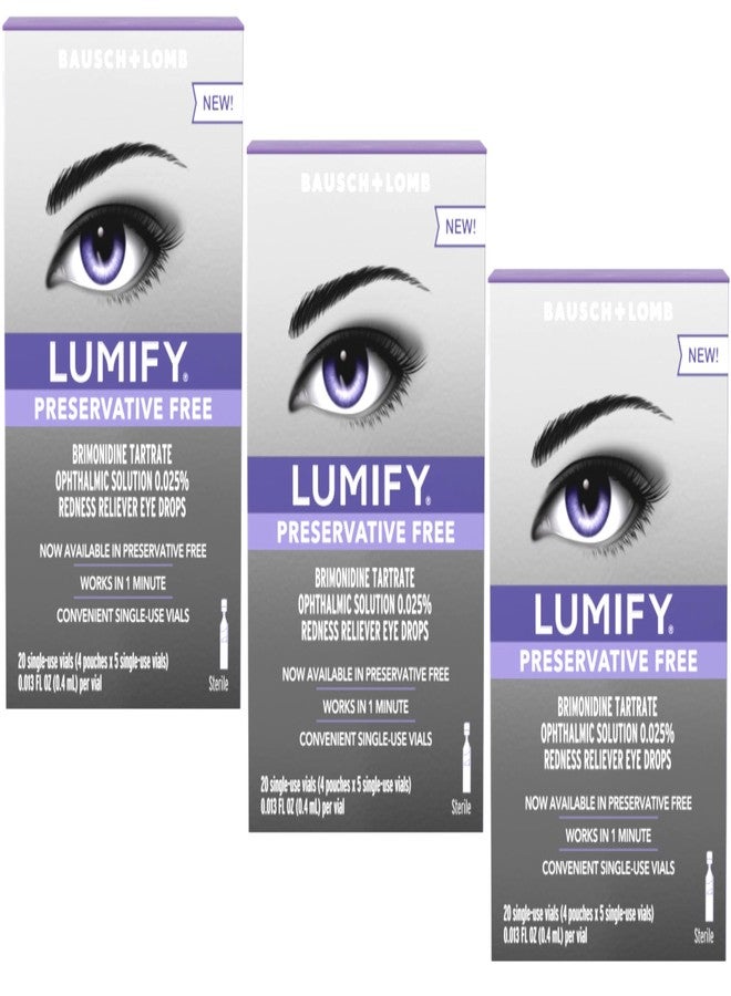 Lumify قطرات العين لوميفاي لتخفيف الاحمرار وخالية من المواد الحافظة، 20 قارورة للاستخدام الفردي (عبوة من 3) - Image 1
